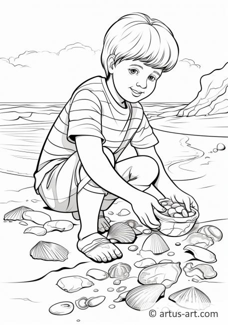Pagină de colorat cu comori găsite pe plajă